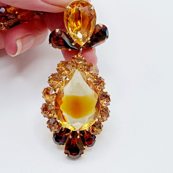 Vintage Givre Bi Color Glass Rhinestone Necklace Earrings Set High Quality Demi - Picture 4 of 16